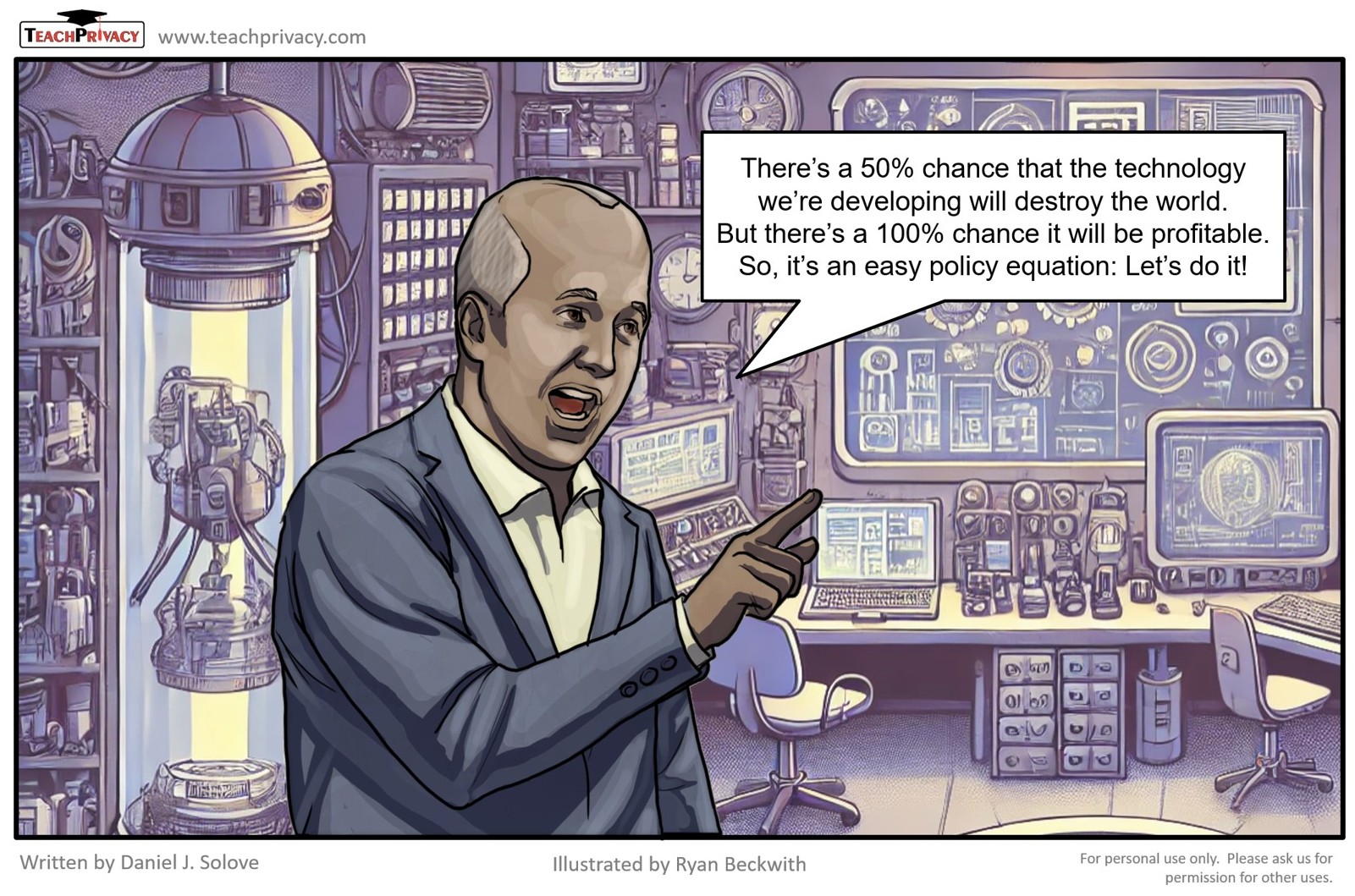 Cartoon Tech Destroy World Profit - TeachPrivacy Training 02a JPG