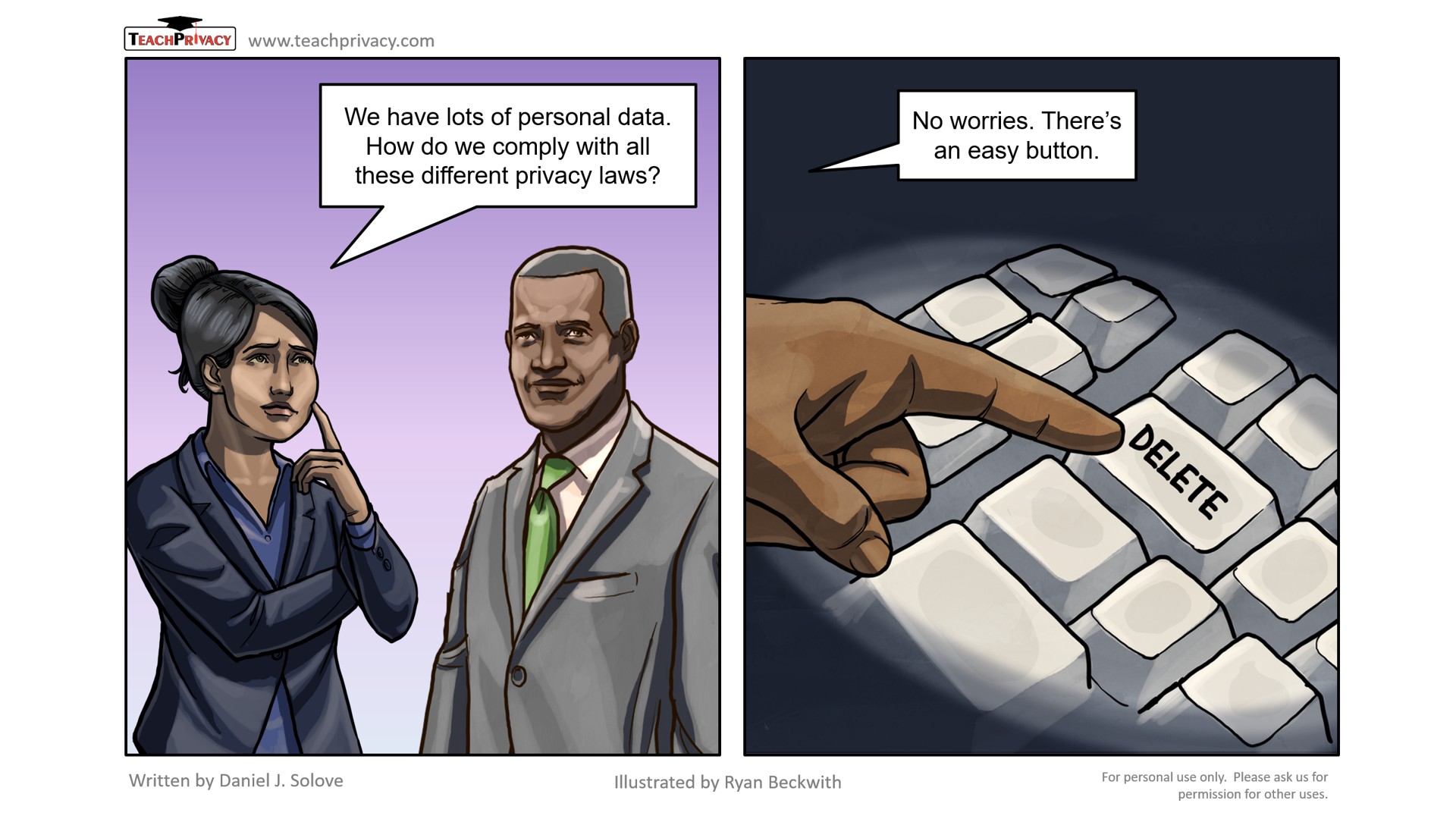 Cartoon Privacy Law Compliance Easy Button - TeachPrivacy Training 02 JPG